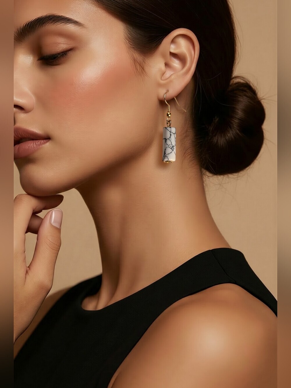 NWT Nadine West Gold & Marble Tube Dangle Earrings ~3/4"